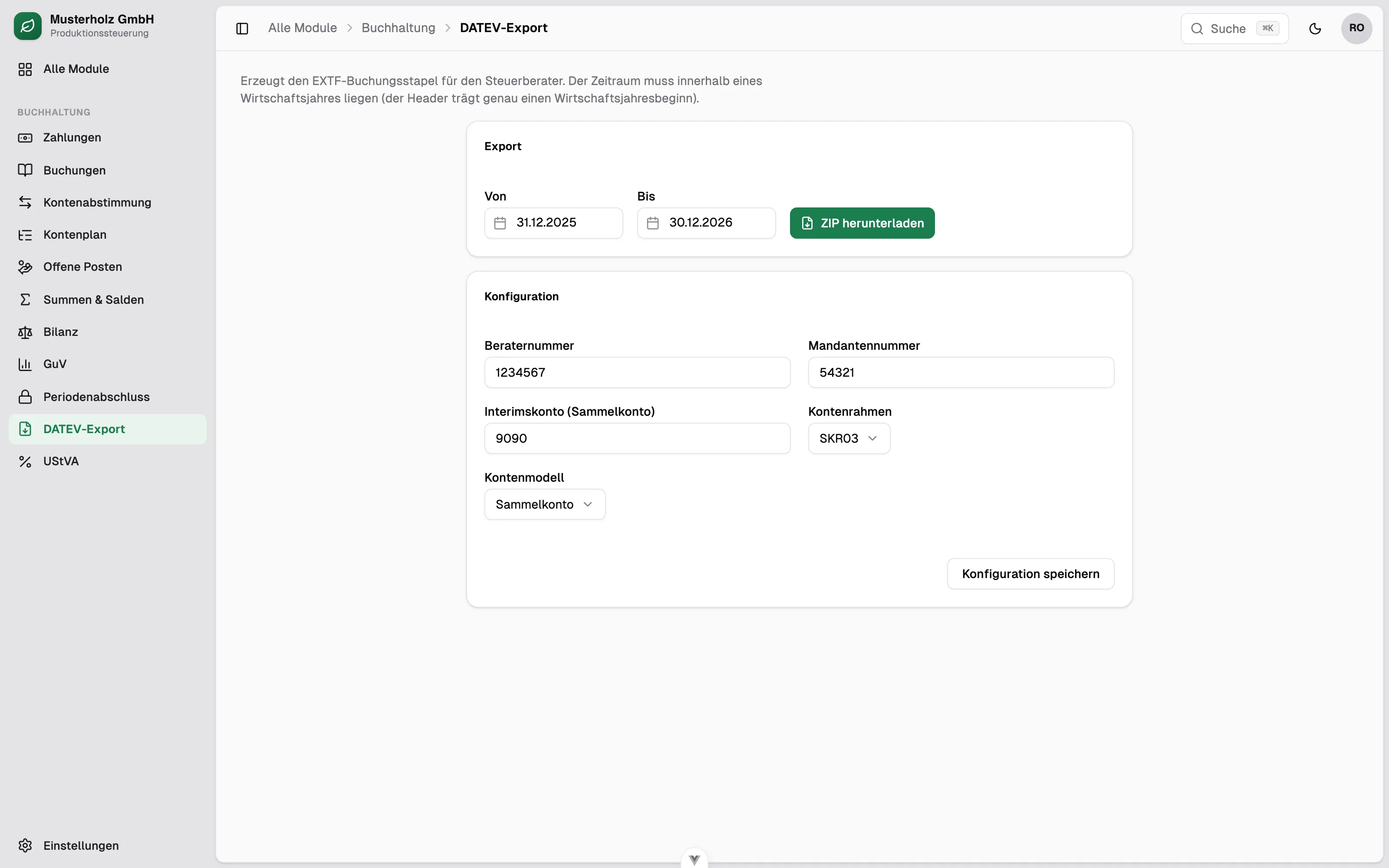 DATEV-Export-Konfiguration